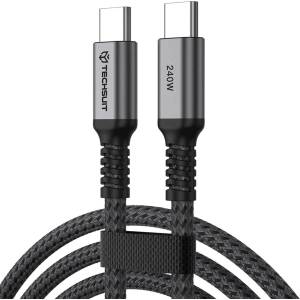 Techsuit Кабел за бързо зареждане за устройства с USB-C порт - Techsuit CX2 TitanSync Pro USB-C to USB-C Cable 240W (100 см) (тъмносив) (KF2364909)