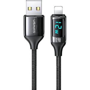 USAMS Кабел плетен U78 Lightning 1 м 2.4A Fast Charging, черен (Usa001032)
