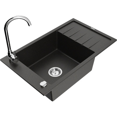 Mexen Elias едноюмивалник от гранит с отцедник и кухненски смесител Telma, черен/златен - 6511-75-670200-00 (6511-75-670200-00)