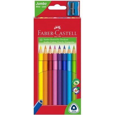 Faber-Castell Цветни моливи Triangular Jumbo, 10 цвята, с вк (1015120125)