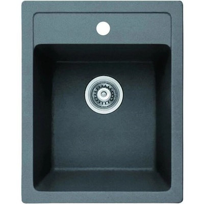 Inter Ceramic Кухненска мивка 4050 СИВА, Inter Ceramic, гранит, със сифон, 50х40см (4050 GREY CENTRAL HOLE)