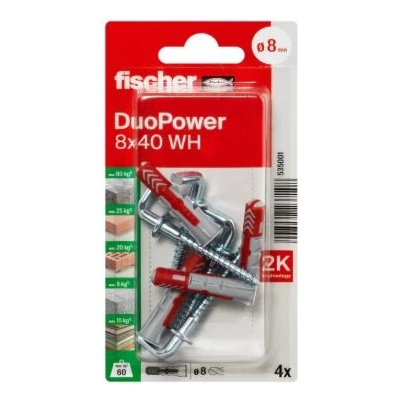 FISHER ДЮБЕЛ fischer 535001 duopower ф8х40мм Г-ОБРАЗНА КУКА 4бр (535001)