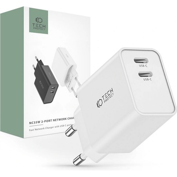 Tech-Protect Бързо зарядно с PD 35W за IOS и Android от Tech-Protect C35W - Бяло (9490713936078)