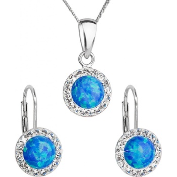 Evolution Group sada šperkov so syntetickým opálom a kryštály Preciosa náušnice prívesok a retiazka modré okrúhle 39160.1
