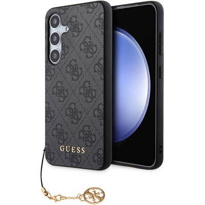 GUESS PU 4G Charms Collection Leather Hard Case - дизайнерски кожен кейс за Samsung Galaxy S24 Plus (сив)