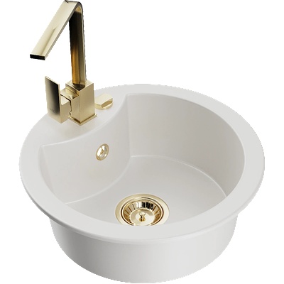 Mexen Diego гранитна кухненска мивка с 1 гнездо и кухненски смесител Rita, бял - 6512-20-670300-50 (6512-20-670300-50)