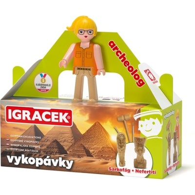 EFKO Igráček Archeoložka figurka s egyptskými vykopávkami sarkofágu a sošky Nefertiti