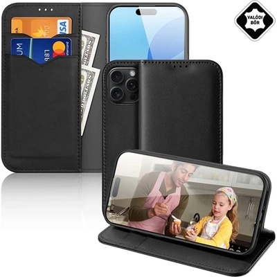 Dux Ducis Стойка за iPhone 16 Pro DUX DUCIS HIVO Case, естествена кожа FLIP, RFID, BLACK GP-161963 (GP-161963)