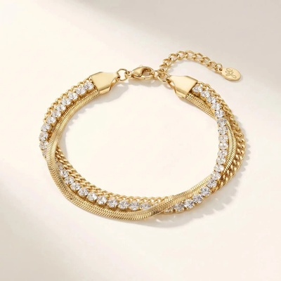 Elanis Jewel Pozlacený víceřadý náramek Crystal Line se zirkony z chirurgické oceli EJ00877