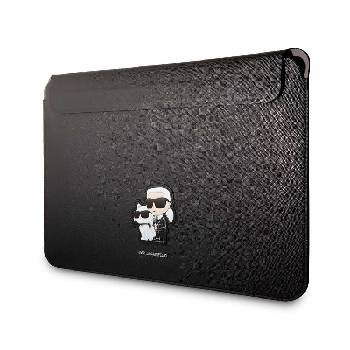 KARL LAGERFELD Saffiano Karl and Choupette NFT Sleeve 14 - дизайнерски кожен калъф за MacBook и преносими компютри до 14 инча (черен)