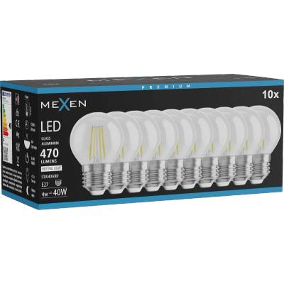 Mexen Vintis 10x LED филамент крушка E27, G45, 4W, неутрална - 4000K, 470 lm, прозрачна - (L156-E27-0440-00x10)