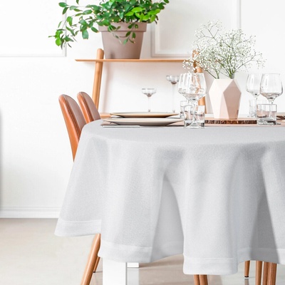 Eurofirany STELLA 2 kruhový biely obrus 180cm so štruktúrou plátna a striebornou niťou biela Polyester 180 cm kruh