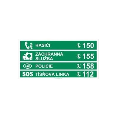 Tísňová telefonní čísla - bezpečnostní tabulka, plast 2 mm 300x150 mm