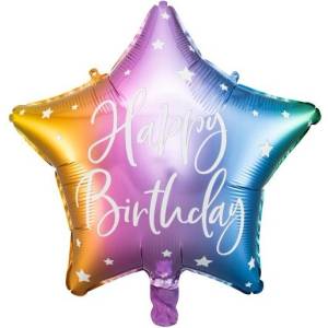 Party Deco Фолиев Балон Звезда "Happy Birthday", Преливащи се Цветове (FB93-000)