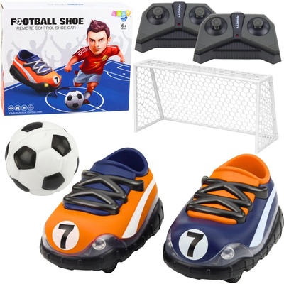 LEAN Toys RC automobil v tvare futbalovej kopačky so sieťou a loptičkou – sada 2 vozidiel RTR