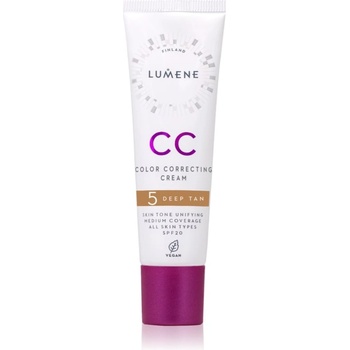 Lumene CC Color Correcting Cream CC крем за уеднаквяване тена на лицето SPF 20 цвят 5 Deep Tan (Warm) 30ml