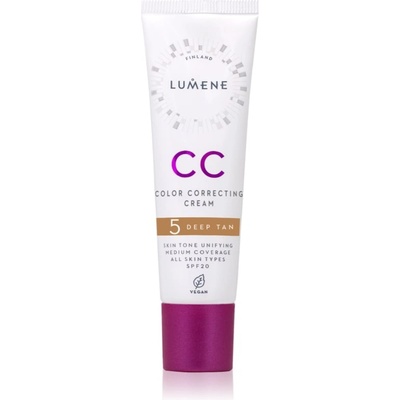 Lumene CC Color Correcting Cream CC крем за уеднаквяване тена на лицето SPF 20 цвят 5 Deep Tan (Warm) 30ml