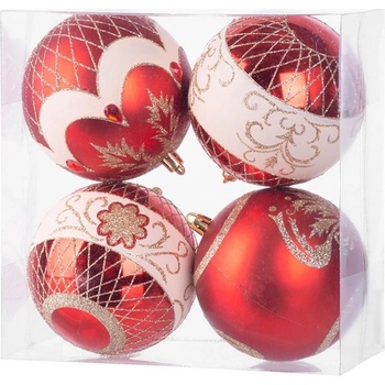 MagicHome Gule 4 ks červené s ornamentami na vianočný stromček 10 cm