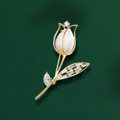 Éternelle brož ve tvaru tulipánu s opálem a zirkony B7347-LXT0948H zlatá