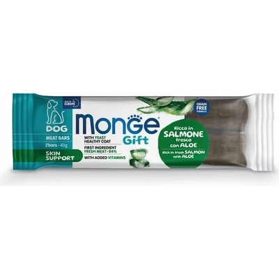 MONGE GIFT Meat bars Skin support 2ks mäsové tyčinky pre dospelé psy s lososom Aloe verou a kvasnicami 40 g