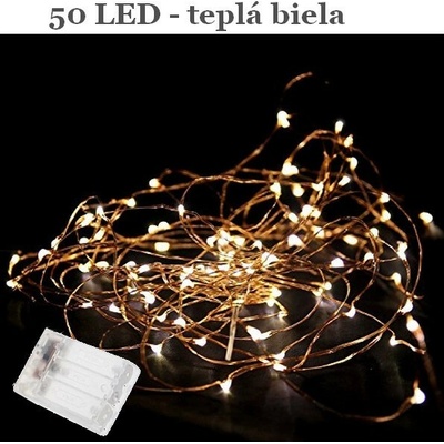 Linder Exclusiv LED - batériová reťaz 50 LED tep.biela - meď kábel LK-114W