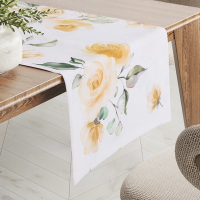 Biante Teflonový běhoun TF-043 Žluté růže na bílém 35x180 cm