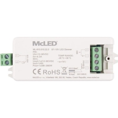 MCLED Stmívač pro řízení jasu stmívání odporem do 500 kΩ 0/1-10V 1 kanál 8A ML-910.010.22.0