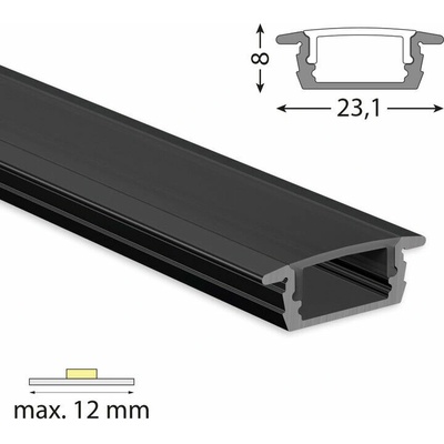 ML-761.375.43.3 Vestavný hliníkový profil VP, 23x8 mm černý včetně černého difuzoru, 3 m
