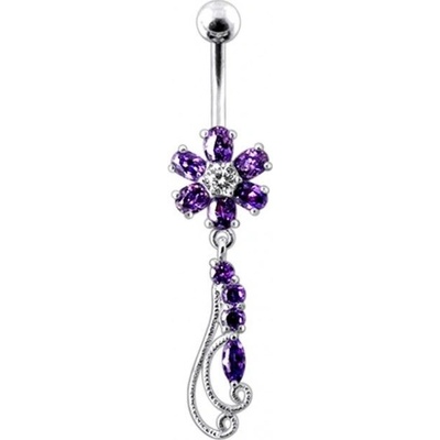 Šperky4U stříbrný piercing do pupíku kytička BP01164-A