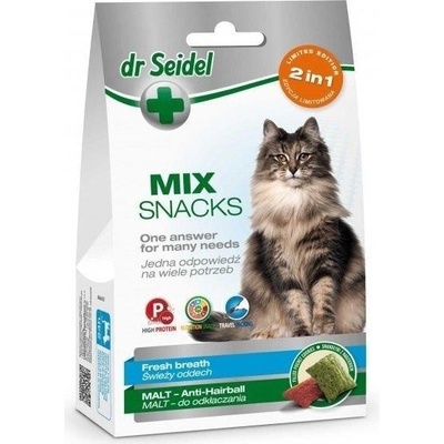 Dr. Seidel Treats Mix 2v1 pre svieži dych a prerezávanie zubov pre mačky 60 g