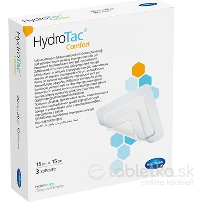HydroTac Comfort - krytie na rany penove impregnovane gélom, samolepiace 15 x 15 cm 3 ks