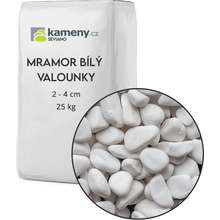 Kameny.cz Okrasné kameny - Mramor Bílý oblázky Vyberte si velikost: 2 - 4 cm, Vyberte si balení: 25 kg