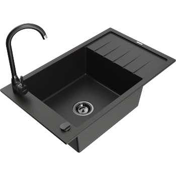 Mexen Elias гранитна мивка с 1 корито с отцедник и кухненски смесител Telma, черна/златна - 6511-75-670200-70-B (6511-75-670200-70-B)