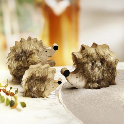 Weltbild Dřevěná dekorace Ježci, sada 3 ks