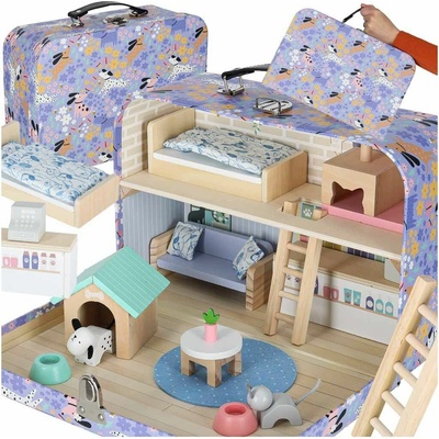 KIK Domeček v kufříku - hotel pro mazlíčky s nábytkem a figurkami, Fialová