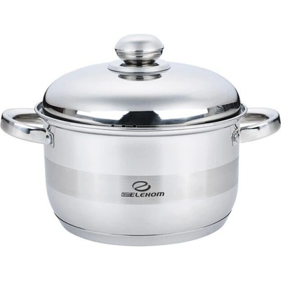 Elekom Елеком Тенджера инокс, Метален капак, 7 Слойно индукционно дъно, 20x12, 5 см, полезен обем 3, 6 л (ЕК-2012 SS)