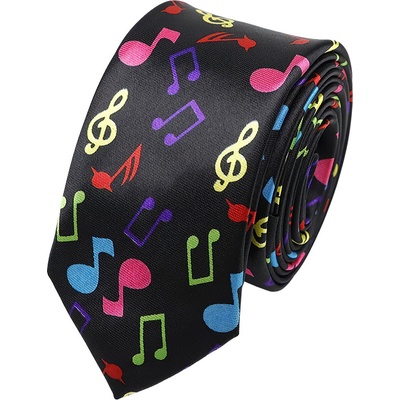Kravata černá Noty a houslové klíče barevné