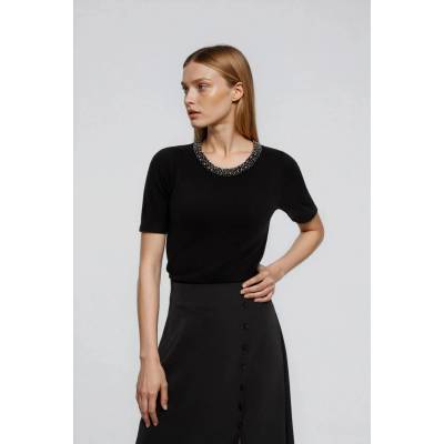Moodo Черен суитшърт с декоративно деколте Moodo Moodo | Cheren | ЖЕНИ | XS