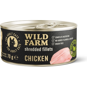 WILD FARM Филе от пиле 70 г - беззърнена мокра храна за котки, филе в бульон
