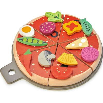 Leaf Toys Party Tender drevená pizza so 6 chrumkavými dielmi a 12 potravinami