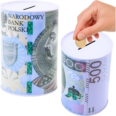 Kovová pokladnička s potlačou bankovky 500 PLN pre deti
