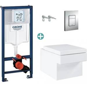 GROHE Комплект казанче Grohe Rapid SL с бутон за активиране Skate Cosmopolitan и тоалетна чиния Grohe Cube Ceramic PureGuard Triple Vortex с плавно затваряне (38772001+3924500H+39488000)