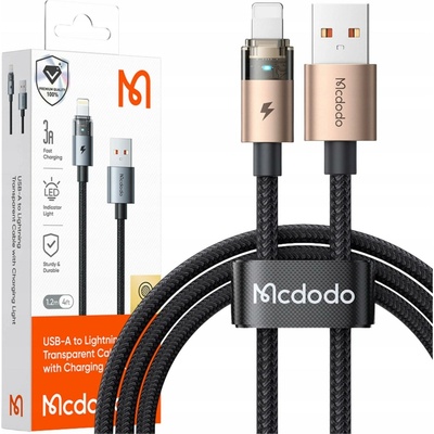 Mcdodo CA-6911 s kontrolkou nabíjení USB-A na Lightning průhledný 3A 1,2m zlatý