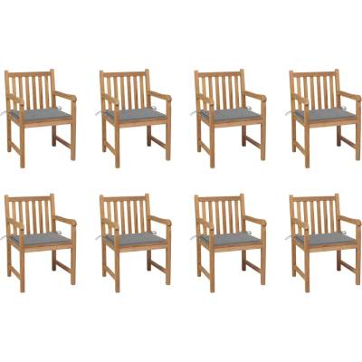 vidaXL Градински столове 8 бр със сиви възглавници тиково дърво масив (3073059)
