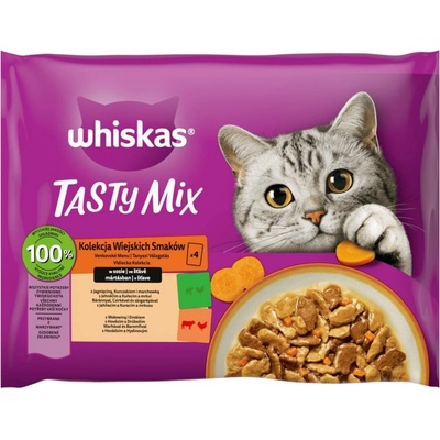 Whiskas Country Flavors Collection v omáčce s kousky jehněčího / kuřecího a mrkve / hovězího a drůbežího masa 4 x 85 g