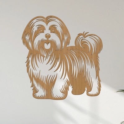 dřevo života Dřevěný obraz Havanský psík (Havanese) Zvolte rozměr šxv (cm): 57x60, Zvolte barvu dekoru: Buk