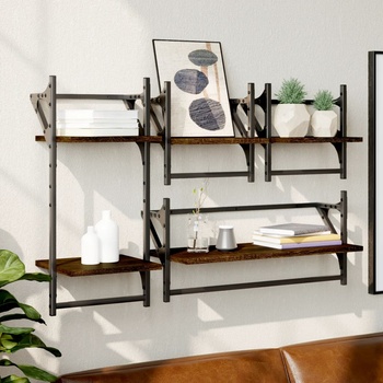 Image 1 of vidaXL Комплект рафтове за стена 4 Кафяв дъб инженерно дърво (836267)