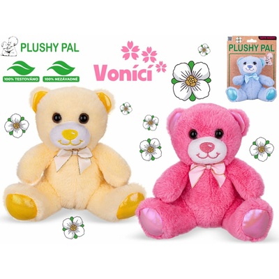 Mikro trading Plushy Pal medveď sediaci s mašľou voňajúcou mix farieb modrá ružová žltá 15 cm
