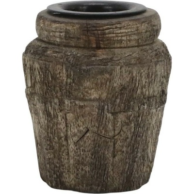 Hnědý antik dřevěný svícen na úzkou svíčku - 3,5*6,5 cm - Chic Antique
