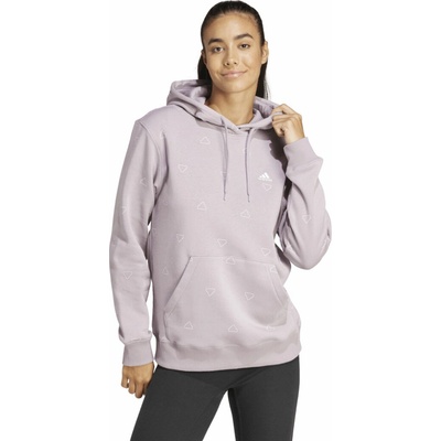 adidas Essentials Monogram Regular Fleece Graphic Hoodie fialová biela